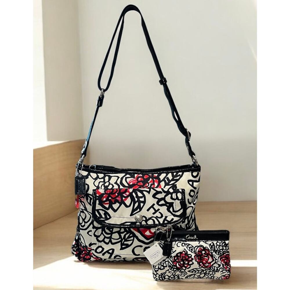 Y2K Coach F16864 Poppy Daisy Floral Graffiti Crossbody Bag & Wristlet